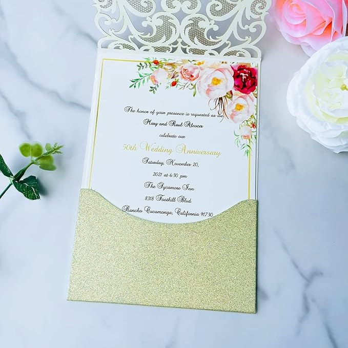 Hosmsua 50PCS Personalized Wedding Invitations Kit 5.12 x 7.3 Laser Cut Hollow - Image 8