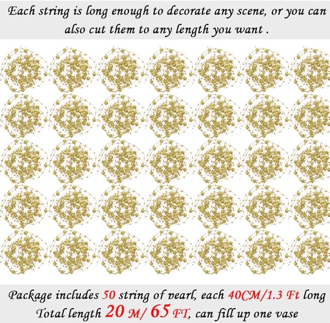 50pcs Pearls String Beads of Pearls, 10+5mm Bright Gold Artificial Pearl String - Image 2