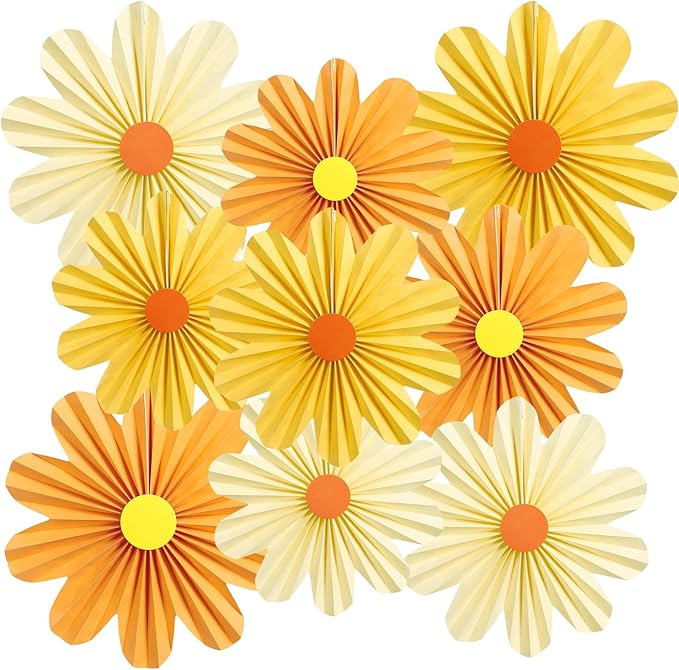SUNBEAUTY 9 PCS Orange Paper Flowers Decorations by SUNBEAUTY