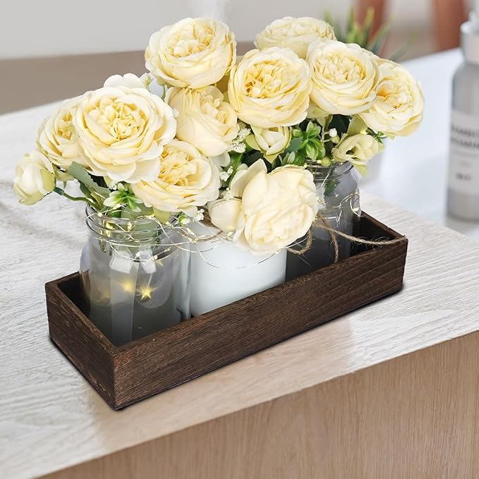Champagne Floral Mason Jars for Centerpieces – Rustic Table Centerpiece - Image 4
