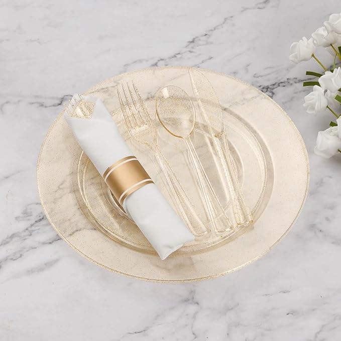 Goodluck 350 Piece Gold Glitter Plastic Dinnerware Set - Image 2