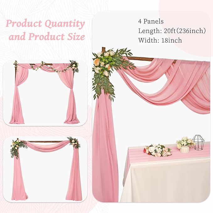 6 Panels Dusty Rose Wedding Arch Drapery 28" x 20Ft Outdoor Curtain Drapes - Image 5