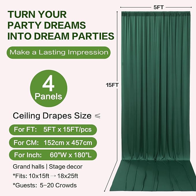 PartyVillage 20ft×15ft Forest Green Backdrop Curtain - Image 6