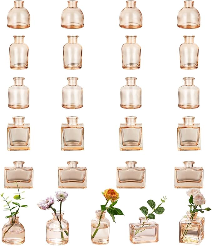 Glasseam Mini Bud Vases for Centerpieces: Clear Small Flower Vase Set of 20 by Glasseam
