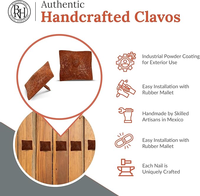 25 Pack 1.5" Square Head Iron Clavos Decorative Nails – Rusted – Handmade - Image 2