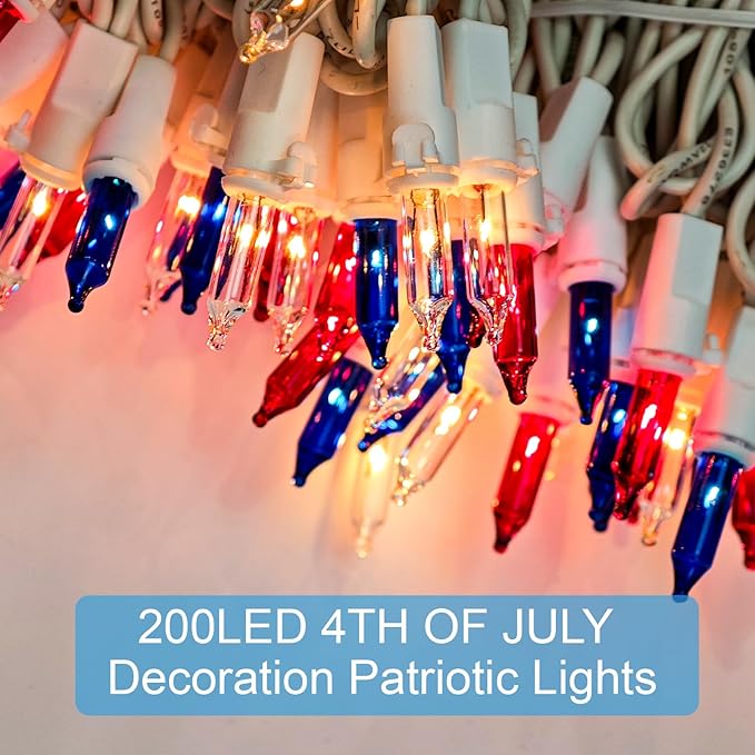 4th of July Decorations Lights Red White & Blue 200 Count 40 Feet Patriotic - Image 2