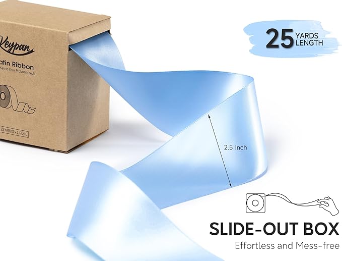 Baby Blue Satin Ribbon 2.5 Inch Double-Faced Ribbons 25 Yards - Image 2