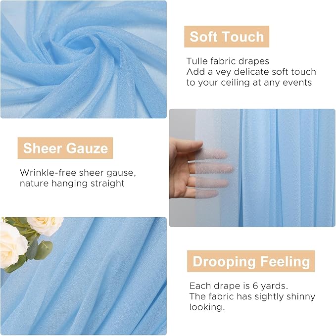 Wokceer Dusty Blue Wedding Arch Draping Fabric Backdrop 4 Panels 28.7" X 20FT - Image 2
