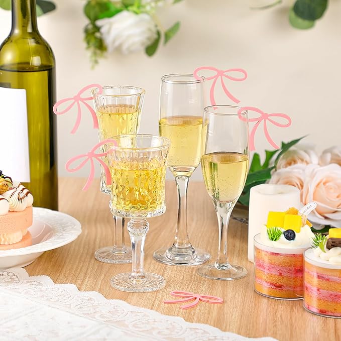 50 Pcs Bows Drink Tags Coquette Bow Wine Glass Charms Acrylic Bowknot Drink Tag - Image 5