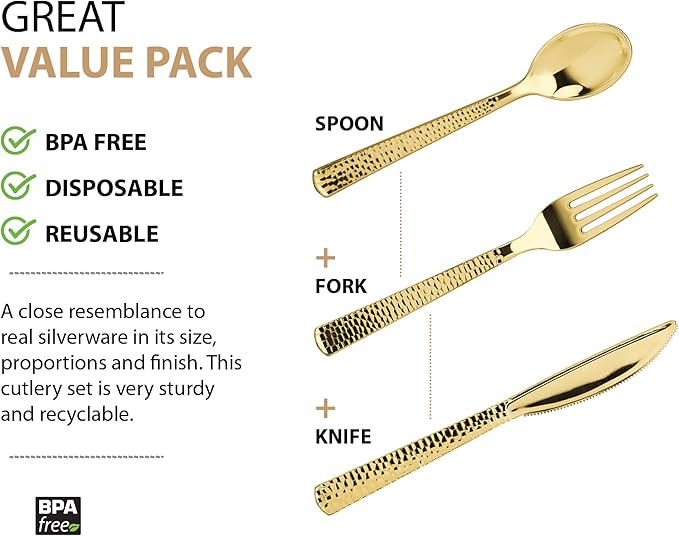Plastic Cutlery Silverware Extra Heavyweight Disposable Flatware, Full Size - Image 3