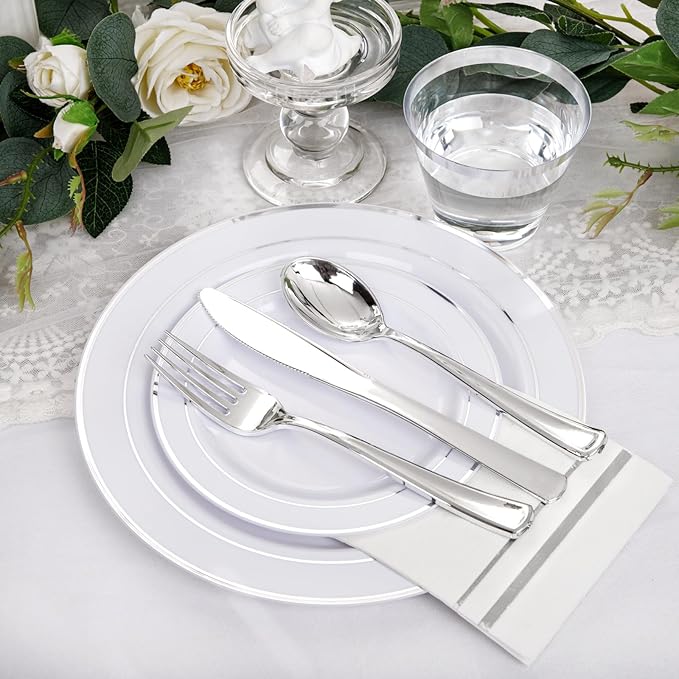 NOCCUR 700PCS Silver Plastic Plates Disposable - Image 5
