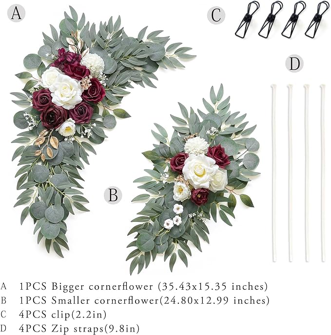 Artificial Burgundy Flower Swag Set of 2 - Image 3