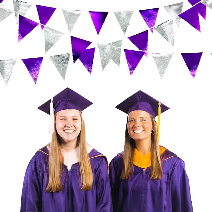 Purple and Silver Party Decorations Triangle Pennant Banner Flag Metallic - Image 4