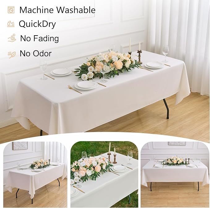 Ivory 6 Pack Polyester Table Cloth 60 x 126 Inch, Rectangle Tablecloths - Image 4