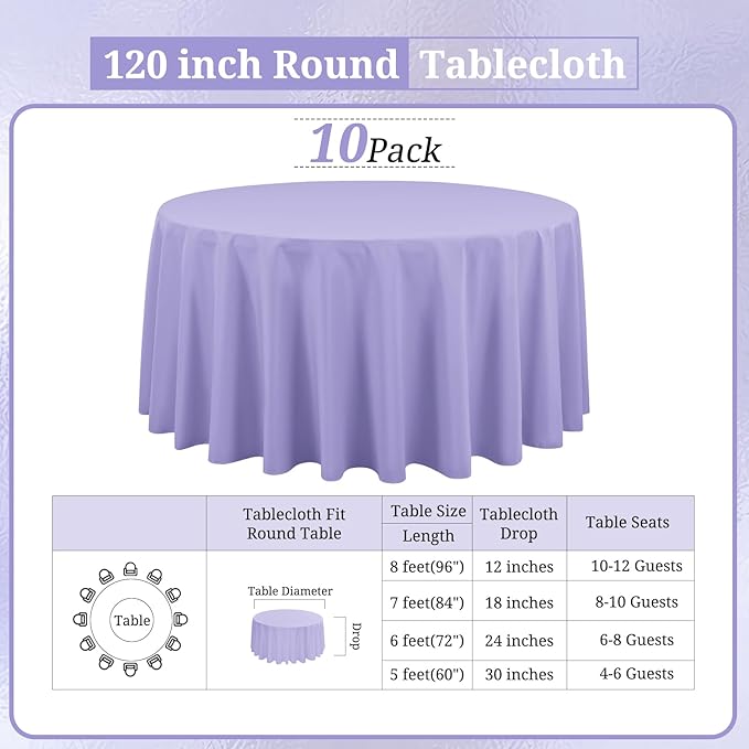 10 Pack Lavender Round Tablecloths - Image 2