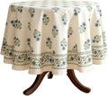 ISAENNE Designer White Linen Small Round Tablecloth, Chinoiserie Floral Elegant by Isaennehomedecoration