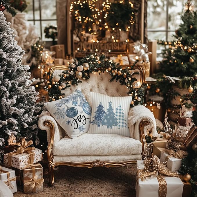 GEEORY Winter Christmas Throw Pillow Covers 16 x 16 Inch Set of 4, Xmas Trees - Image 6