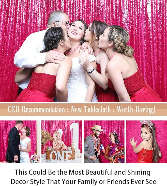 ShinyBeauty Hot Pink Sequin-Backdrop-Curtain 2Panels 5FTx10FT Glitter Wedding - Image 5