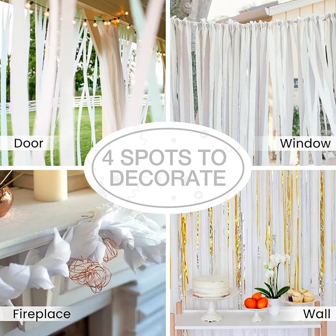 PartyWoo White Crepe Paper Streamers 4pcs 328ft Pack of Pearl White Crepe Paper - Image 5