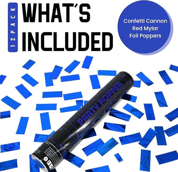 Party Poppers Confetti Cannon 12 Pack Royal Blue Poppers 12 Inch Party Shooters - Image 2