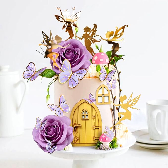 JeVenis Purple Fairy Cake Decoration Mushroom Cake Decoration Fairy Cake - Image 4