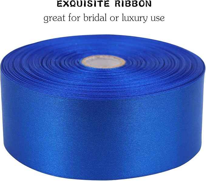 Blue Solid Satin Ribbon 1-1/2 Inch 50 Yards Solid Polyester Fabric Ribbon - Image 4
