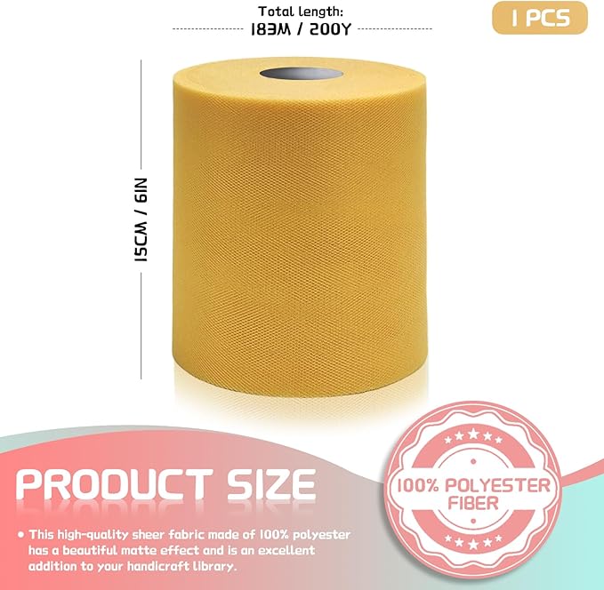 6" x 200 Yards Aztec Gold Tulle Fabric Rolls - Image 2