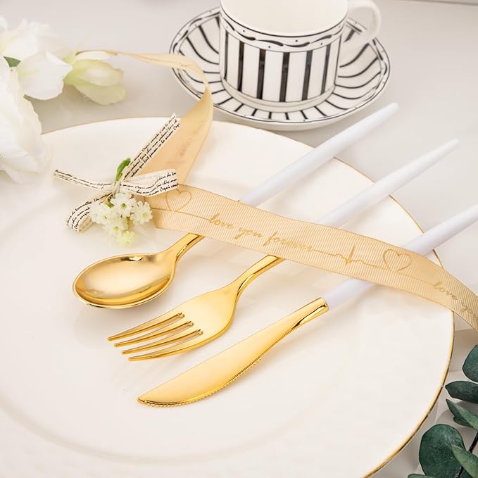 I00000 60 Pcs Gold Plastic Silverware - Image 4