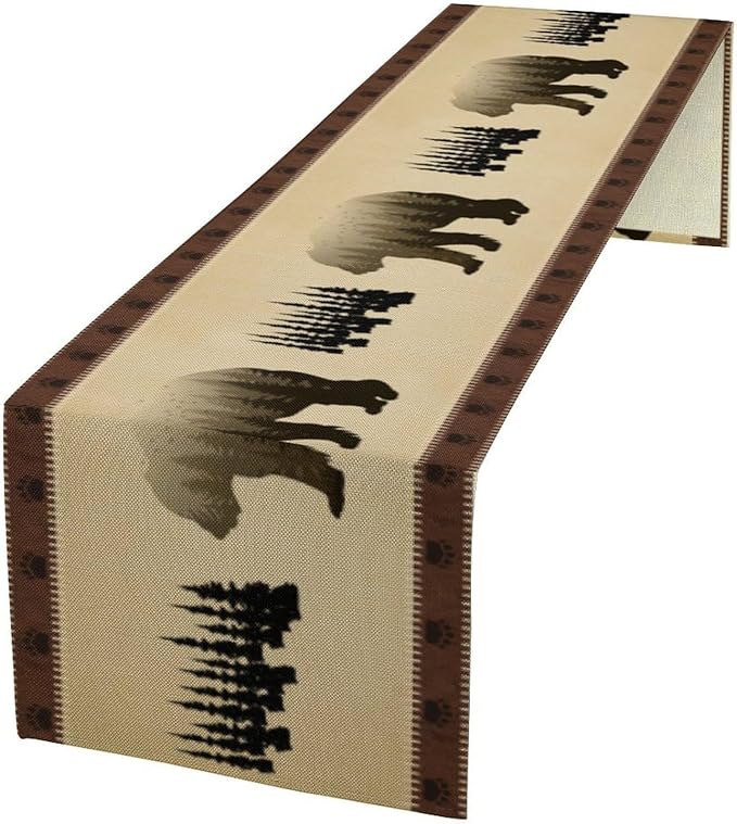 Vintage Bear Table Runner Forest Retro Rustic Cabin Farmhouse Table Runner by ShiTingYu