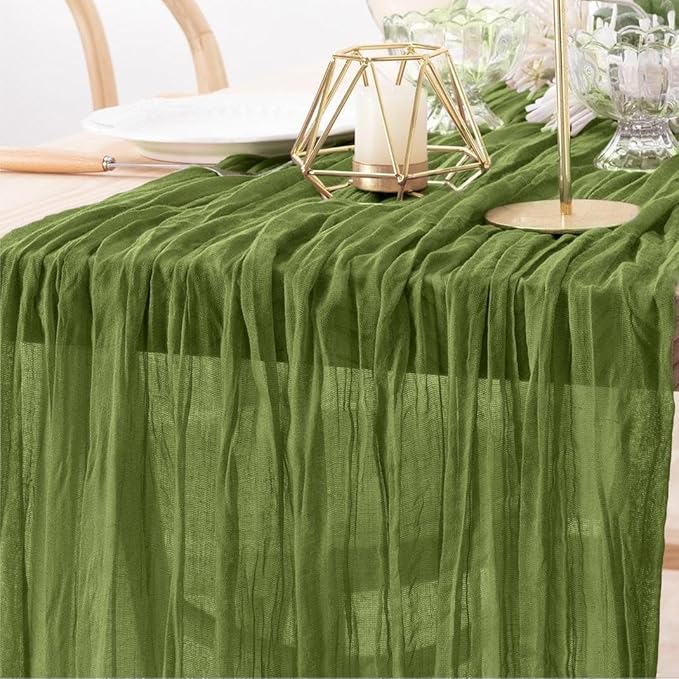 MLMW Fall Cheesecloth Table Runner Forest Green Boho Cheese Cloth Gauze 160 by MLMW