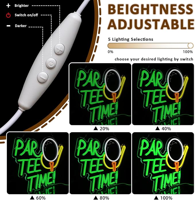 Neon Sign for Wall Decor, Par Tee Time Neon Sign, 16.14" x 12.8" Golfing LED - Image 3