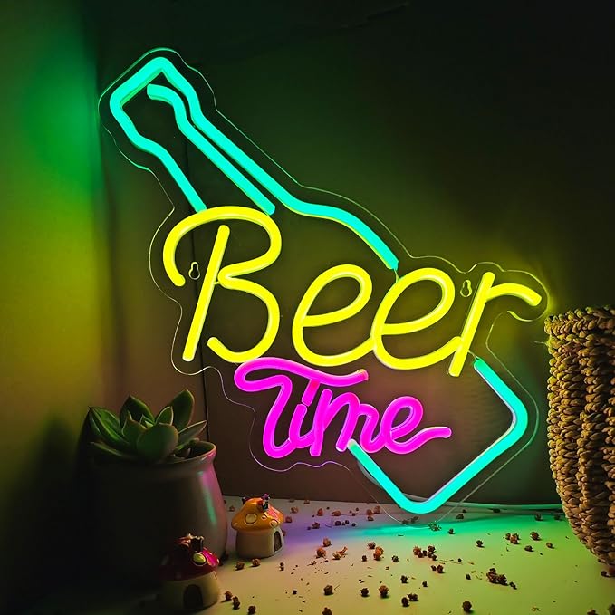 Beer Time Neon Sign Led Wall Decor Man Cave Neon Light Up Signs Wall Art by Keello