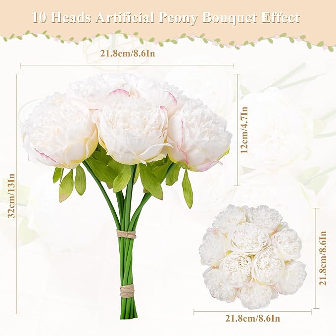 U'Artlines 20 Heads Artificial Peony Silk Flower Leaf Home Office Wedding Party - Image 2