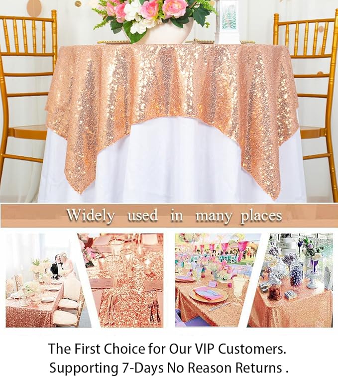 ShinyBeauty Square Tablecloth 72x72-Inch Sequin Tablecloth Overlay Rose Gold - Image 5