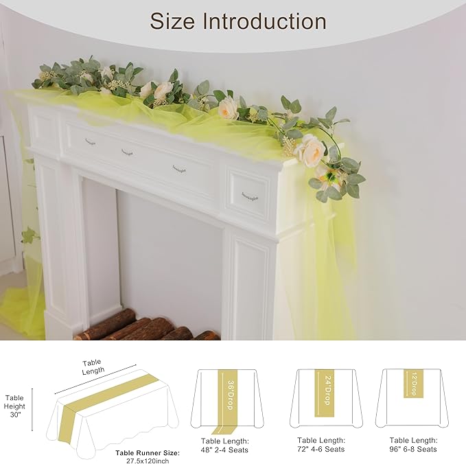 Snowkingdom Fall Yellow Table Runner, 10FT Light Yellow Tulle Gauze Sheer - Image 5