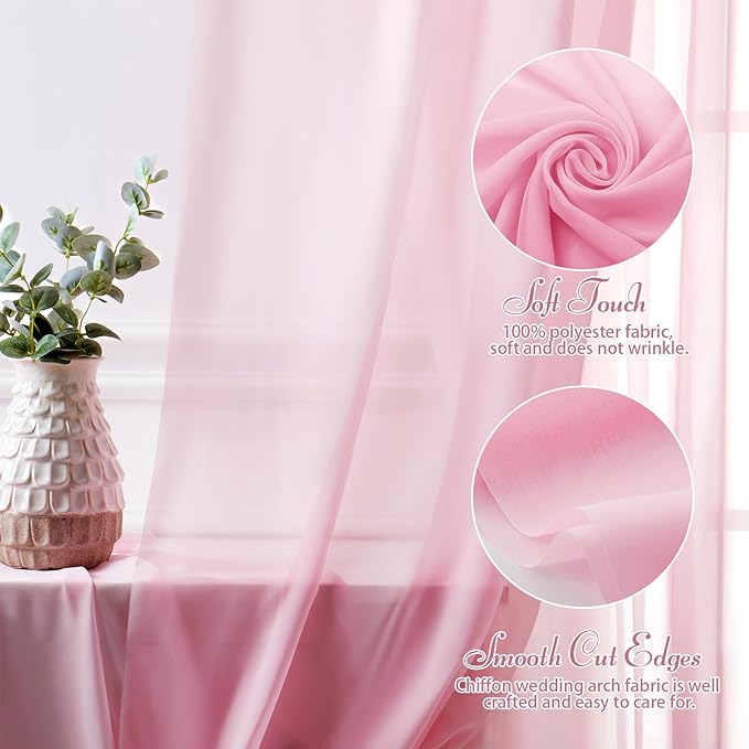 SiinvdaBZX 2 Panels Wedding Arch Draping Fabric 30" x 20Ft Pink Sheer Chiffon - Image 4
