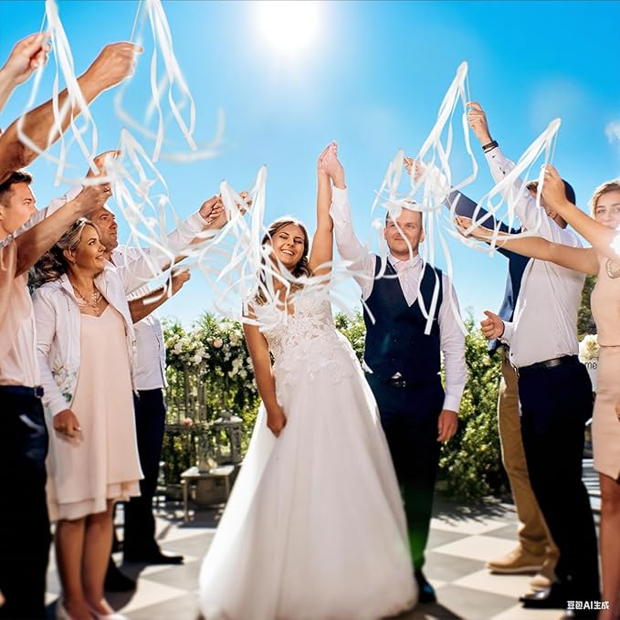 100 Pcs White Lace Ribbon Wedding Wands, Wedding Send Off Ribbon Streamers - Image 2