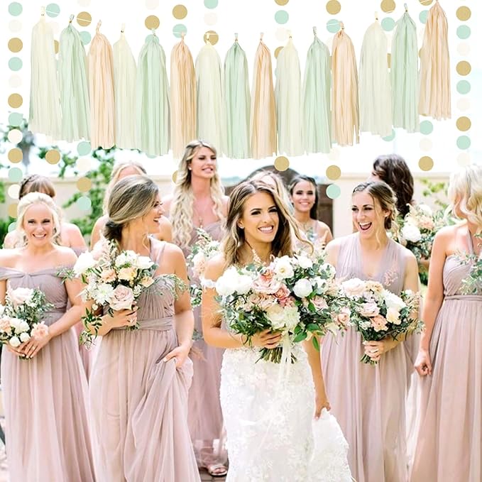 Sage-Green Beige Champagne-Gold Party-Decorations - Image 7
