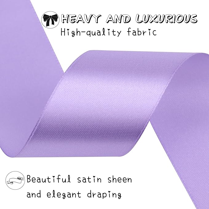 Light Purple Solid Satin Ribbon 1-1/2 Inch 50 Yards Solid Polyester Fabric - Image 3