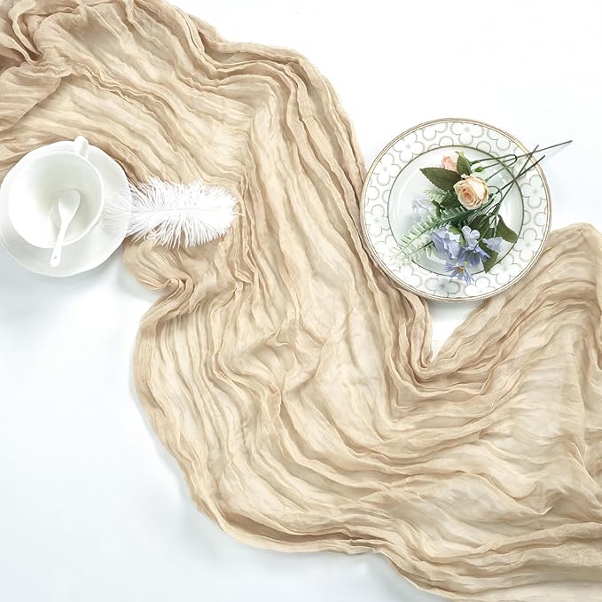 6 Pack Beige Cheesecloth Fall Table Runner 10ft Boho Gauze Fabric Cheese Cloth - Image 6