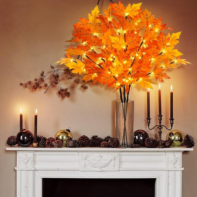 3Pcs 30”Lighted Maple Leaves Branches Stems - Image 4