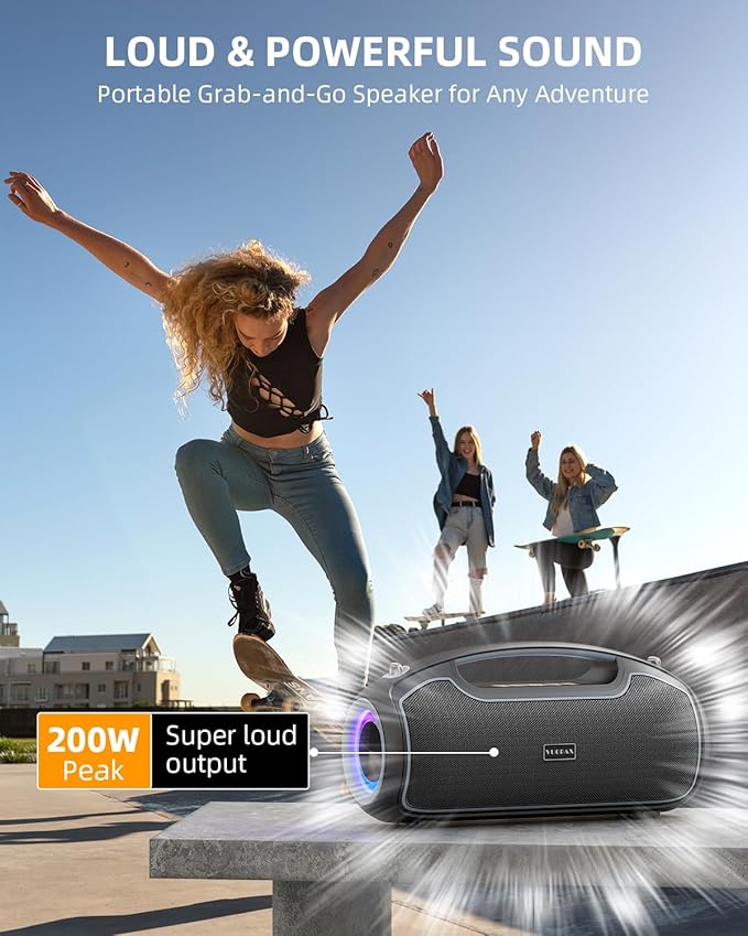 Portable Bluetooth Speakers Wireless Upgrade, 200W Peak Loud Sound/Deep Bass - Image 4