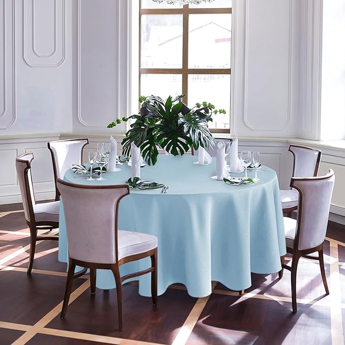 Biscaynebay Textured Fabric Round Tablecloths 90", Light Blue Water Resistant - Image 2