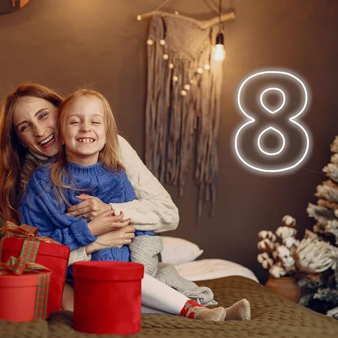 Number 8 Neon Sign for Birthday, 1.38ft Cool White USB Battery Powered Led Neon - Image 2