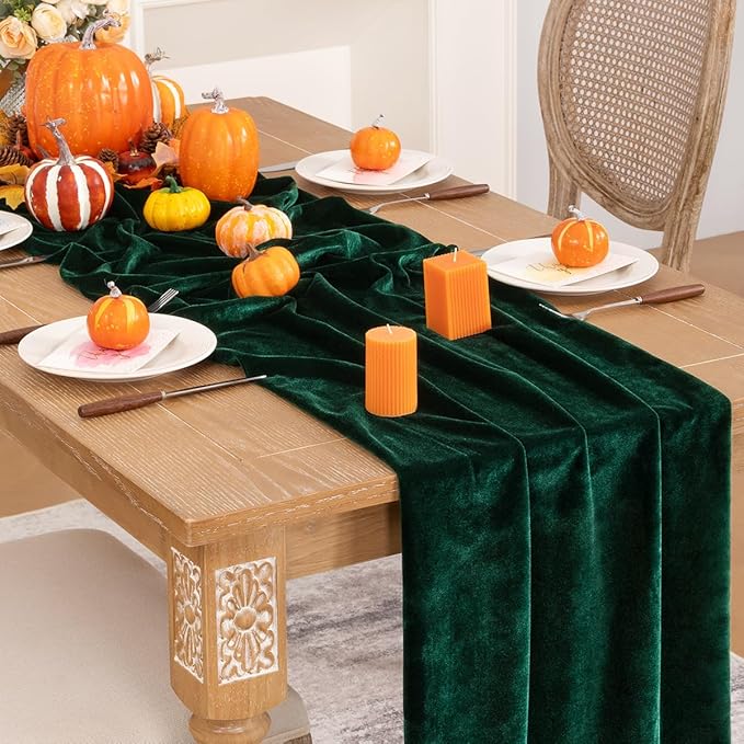 Emerald Green Velvet Table Runner Fall Thanksgiving Table Runner 20 x 120 Inch - Image 5