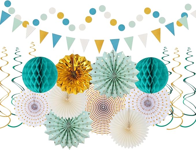 Teal-Gold Sage Green Party-Decoration - Image 5