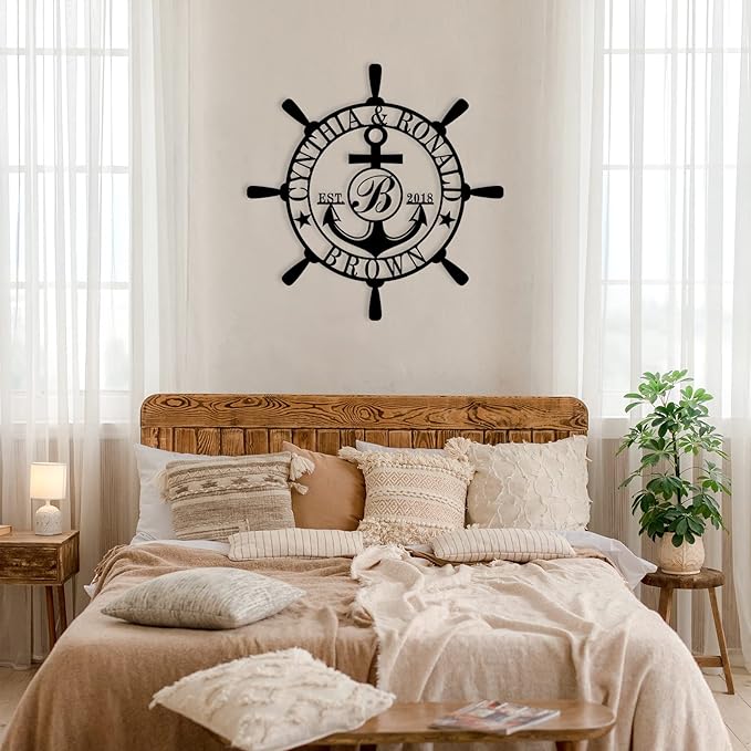 Customized Family Name Sign, Nautical Wall Decor, Anchor Compass Metal Sign - Image 7