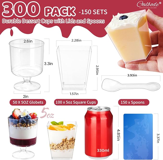 300 Packs Dessert Cups with Spoons, 5 OZ Mini Clear Plastic Disposable Parfait - Image 2