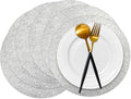 50 Pieces Silver Glitter Paper Place Mats Sparkle Round Disposable Table Mats by Datyiiha