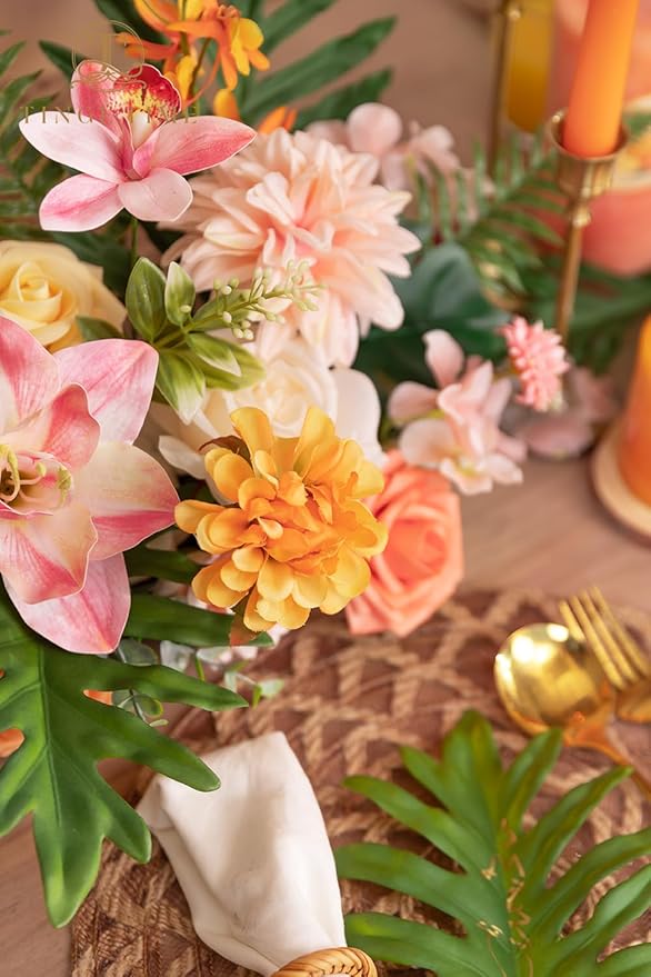 TINGE TIME Artificial Flowers Tropical Citrus & Pink Flower Combo - Image 9